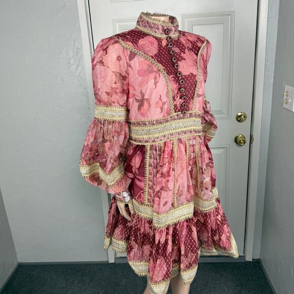 NEW Zimmerman Women's Concert Dress 3 10/12 Long Sleeve Silk Linen Floral SS15 - Picture 6 of 9